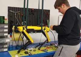 Nicolás Ortega während des Entstehungsprozesses seines Hundes José Luis, einer Nachbildung des Roboters von Boston Dynamics.