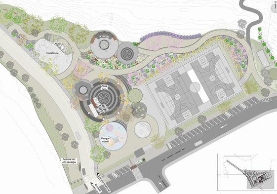 Plan der zweiten Phase des Projekts, das unter anderem eine Sportbahn und einen Aussichtspunkt umfasst.