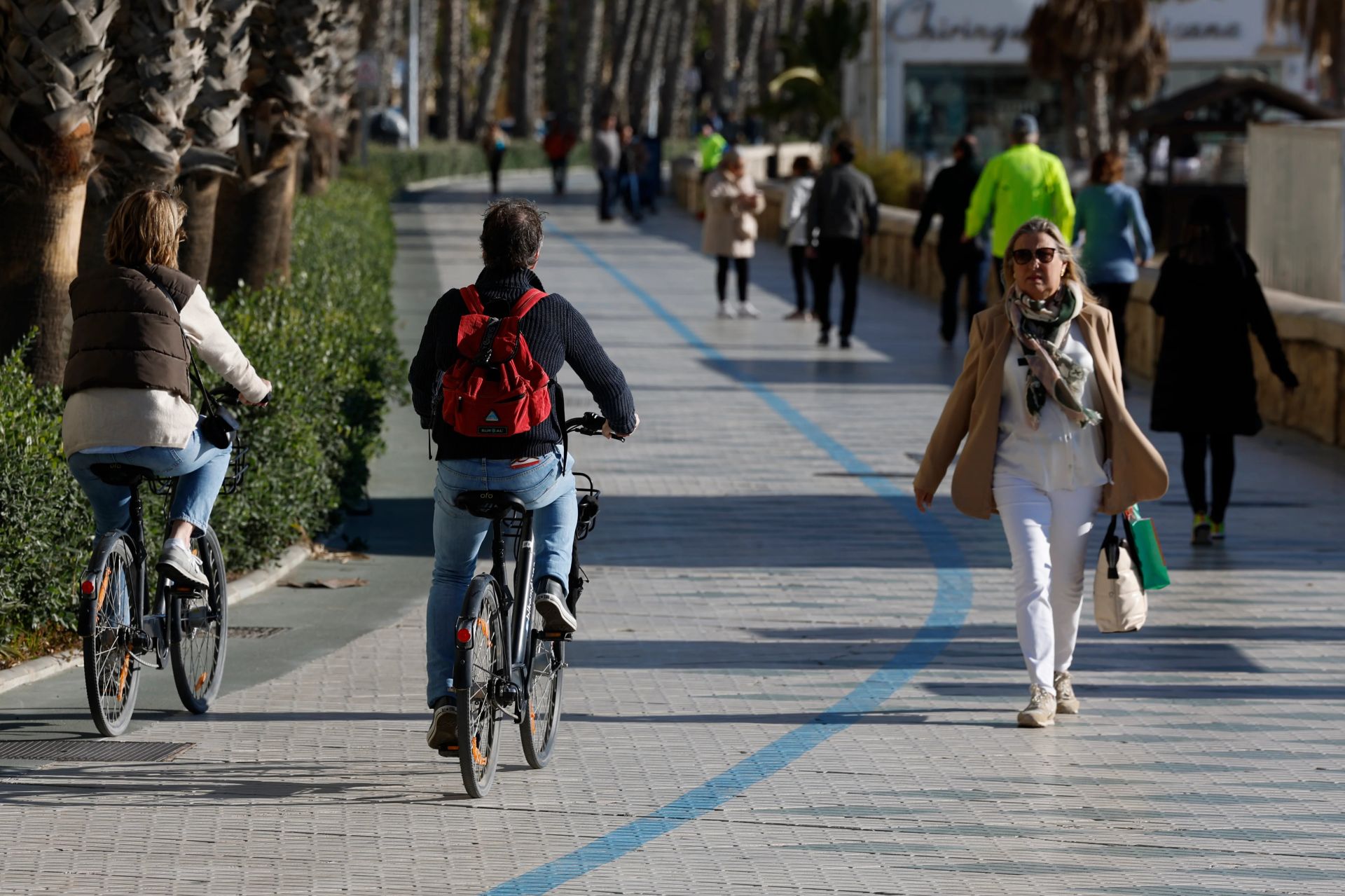 Farblich abgegrenzter Radweg auf dem Paseo Pablo Ruiz Picasso.