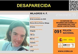 Plakat, das auf das Verschwinden von Milagros H. F. hinweist.