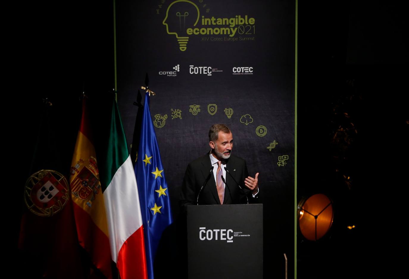 King Felipe attended the event alongside the presidents of Italy and Portugal.