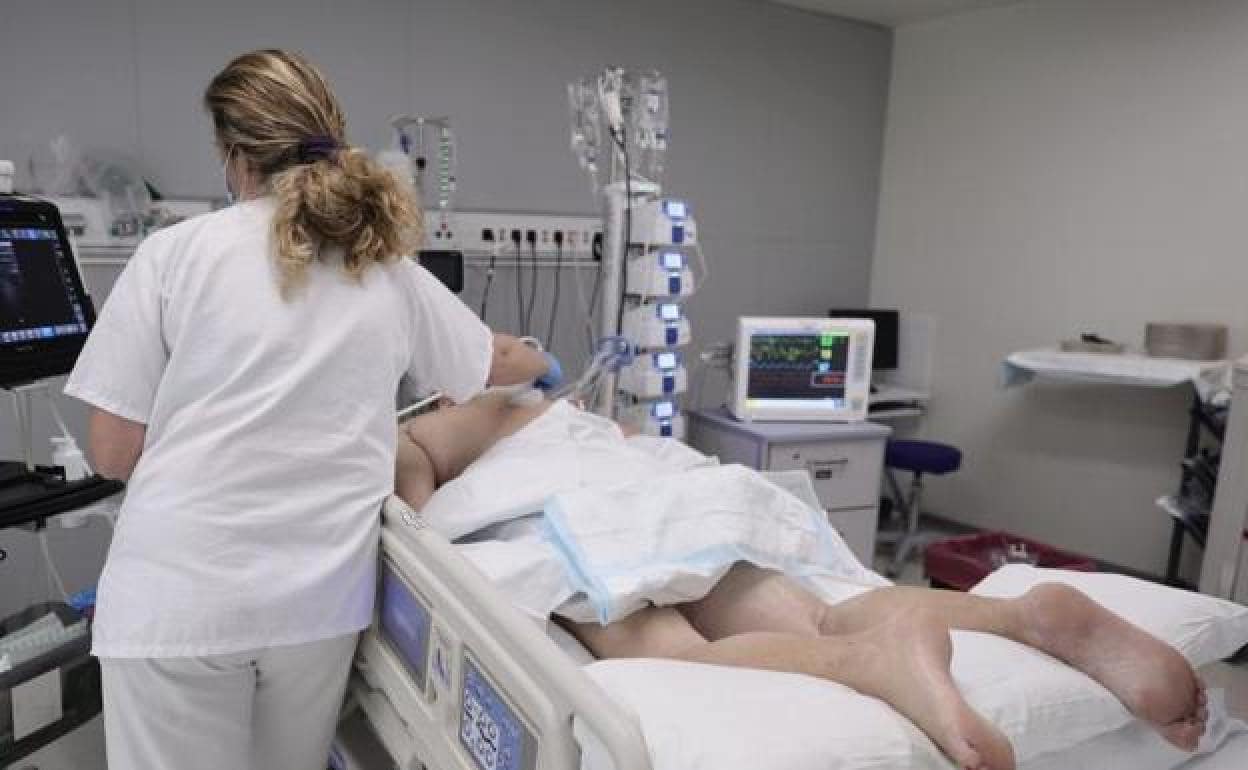 A nurse performs an ultrasound scan on a patient in an intensive care unit.