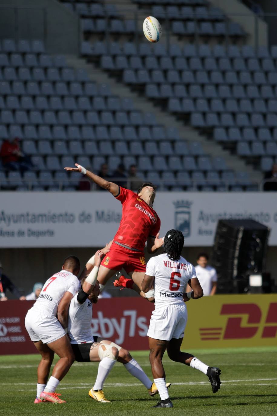 Nations compete in front of an international crowd at the Malaga athletics stadium