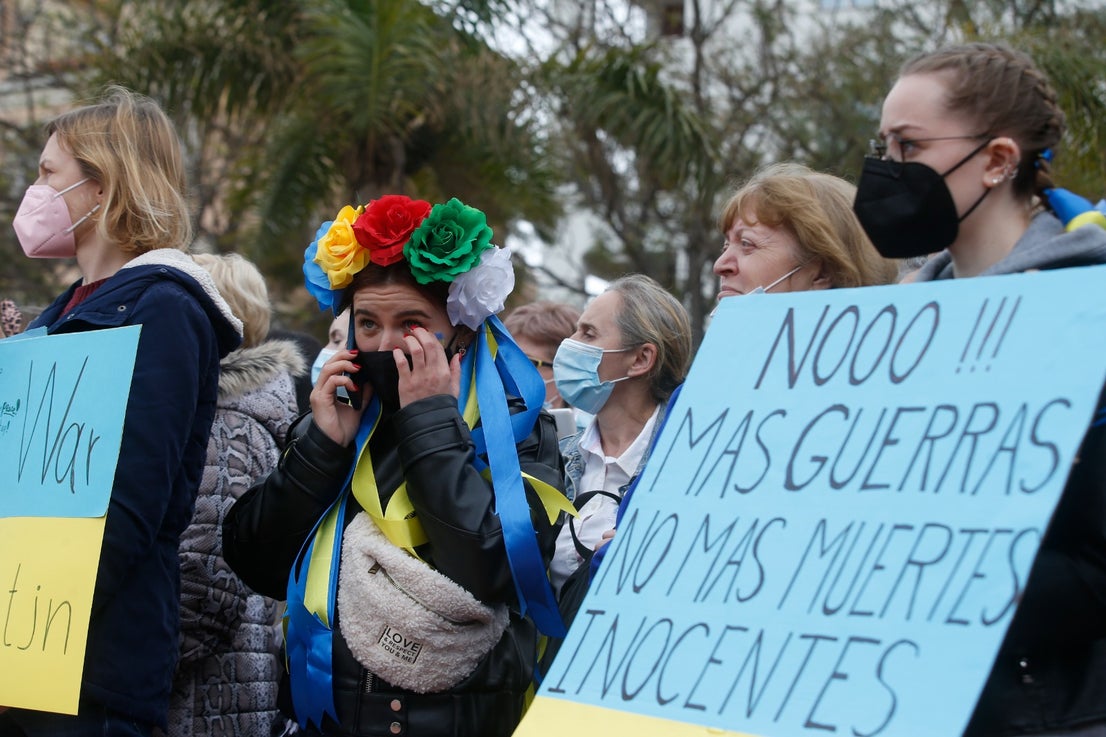Demonstration in Malaga's Plaza de la Marina, this Sunday. 
