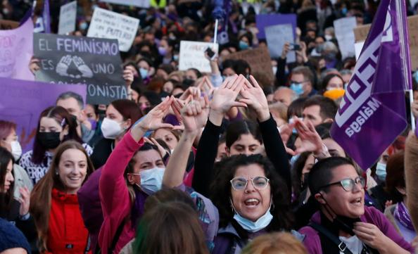 Protestors take to the streets of Malaga on Tuesday, 8 March 2022.
