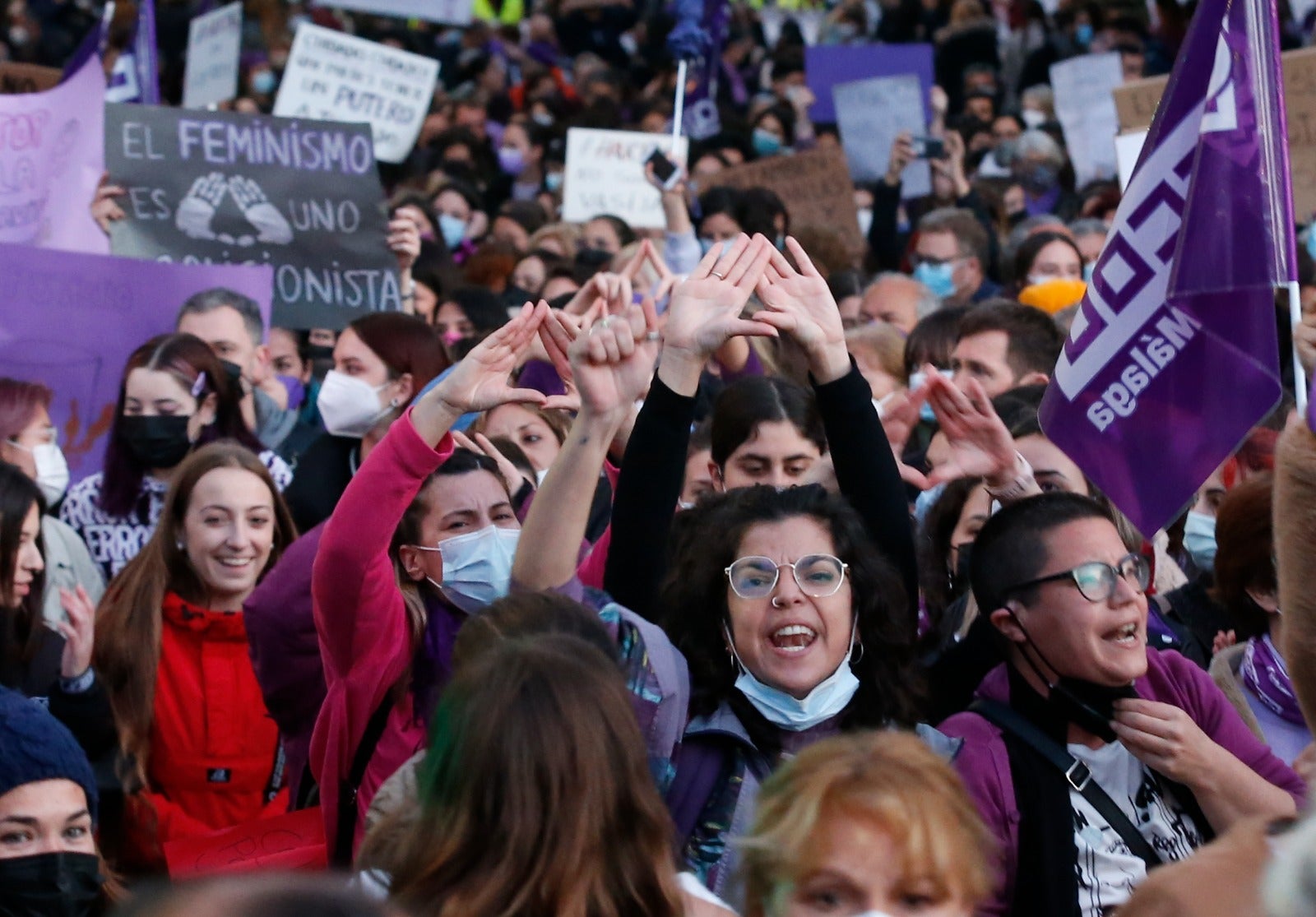 Protestors take to the streets of Malaga on Tuesday, 8 March 2022.