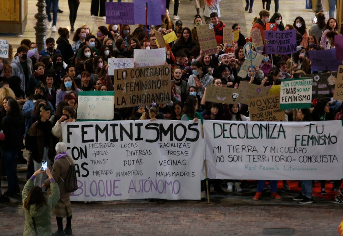Protestors take to the streets of Malaga on Tuesday, 8 March 2022.