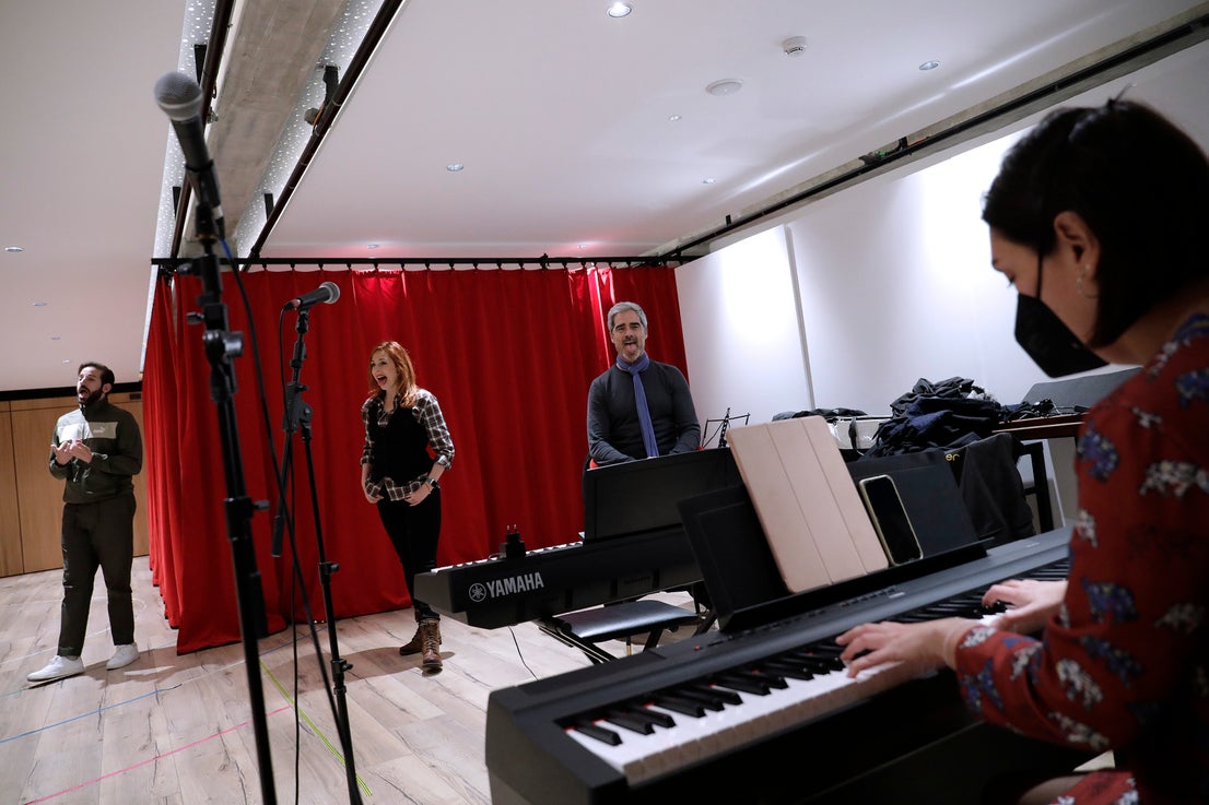 Behind the scenes at the Soho theatre as Antonio Banderas and the cast of Company prepare for a show.