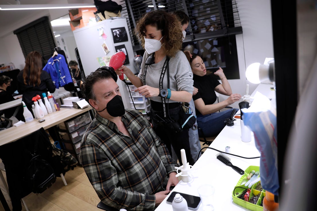 Behind the scenes at the Soho theatre as Antonio Banderas and the cast of Company prepare for a show.
