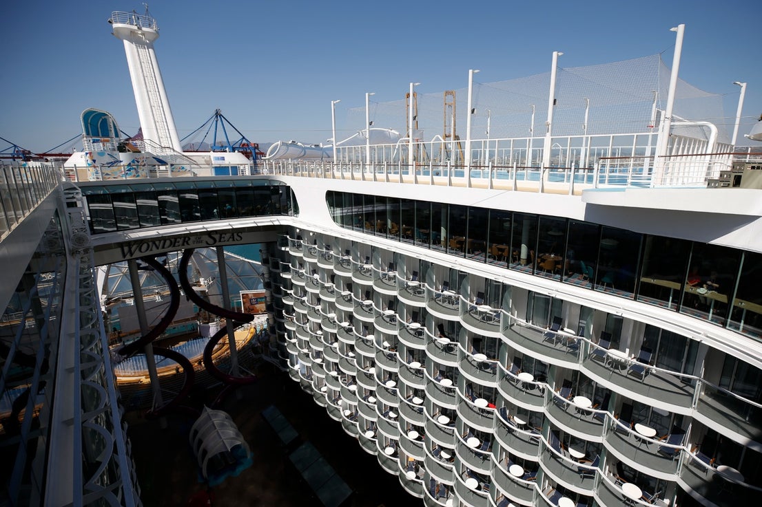 The Wonder of the Seas docks in Malaga, its first port of call in Spain.