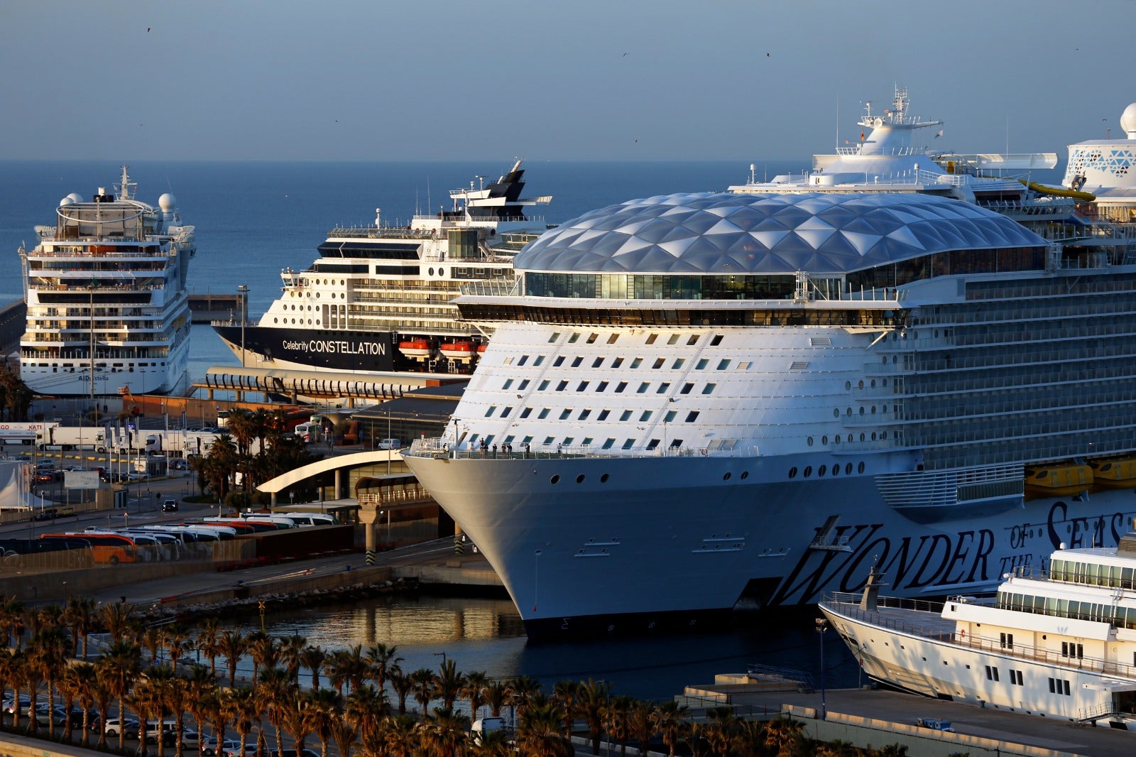 The Wonder of the Seas docks in Malaga, its first port of call in Spain.