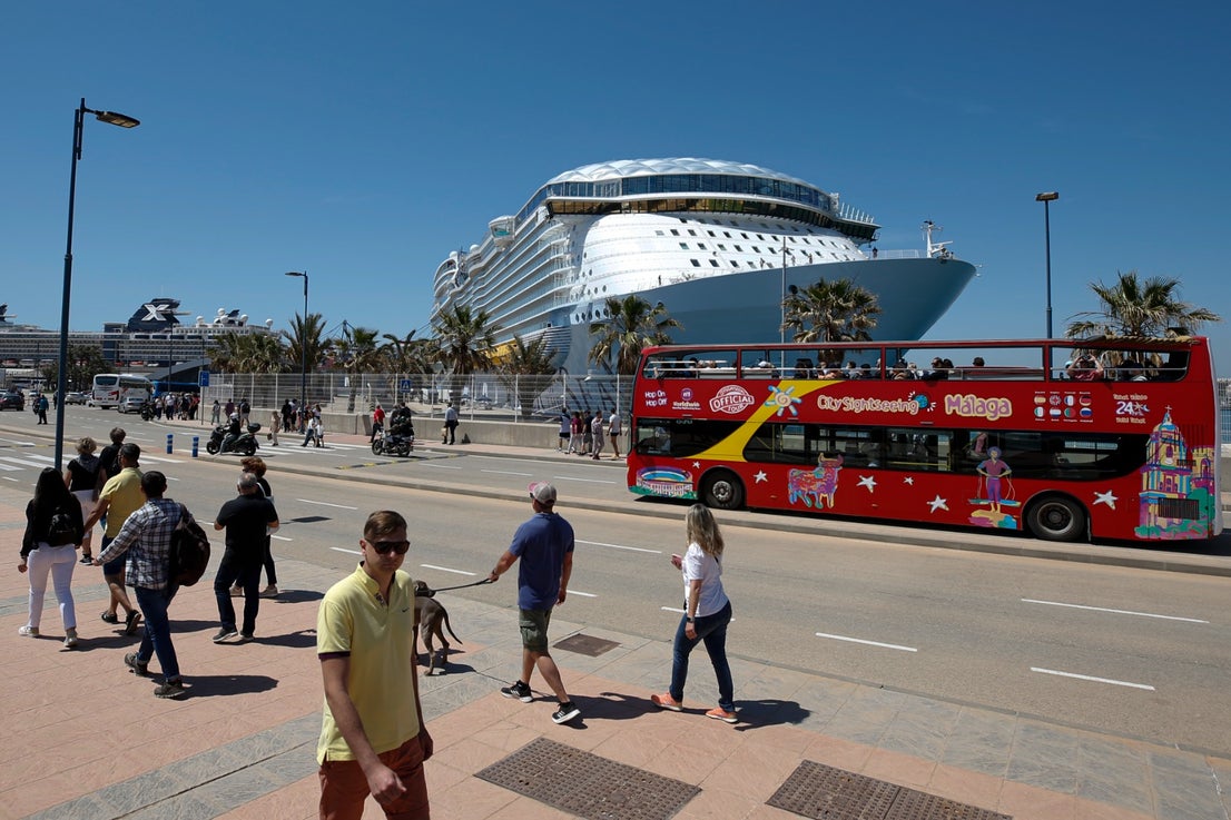 The Wonder of the Seas docks in Malaga, its first port of call in Spain.