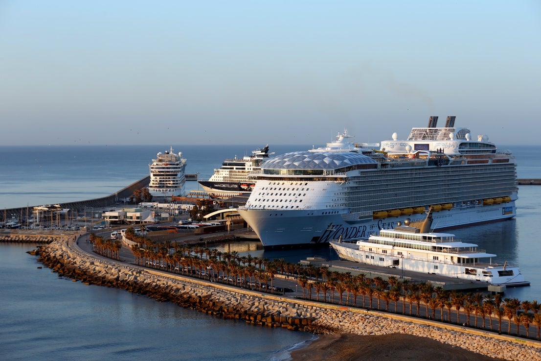 The Wonder of the Seas docks in Malaga, its first port of call in Spain.