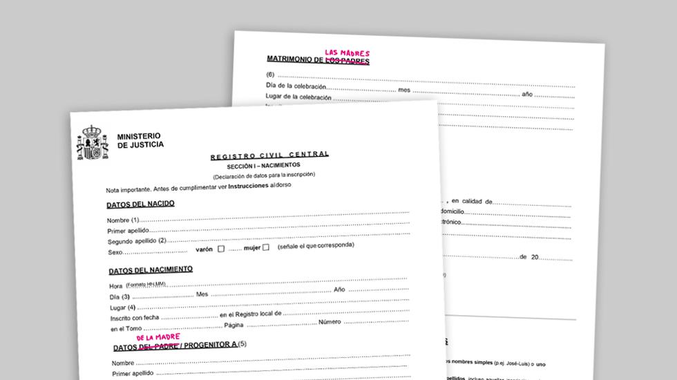 The birth registration application form that can be downloaded from the Ministry of Justice website.