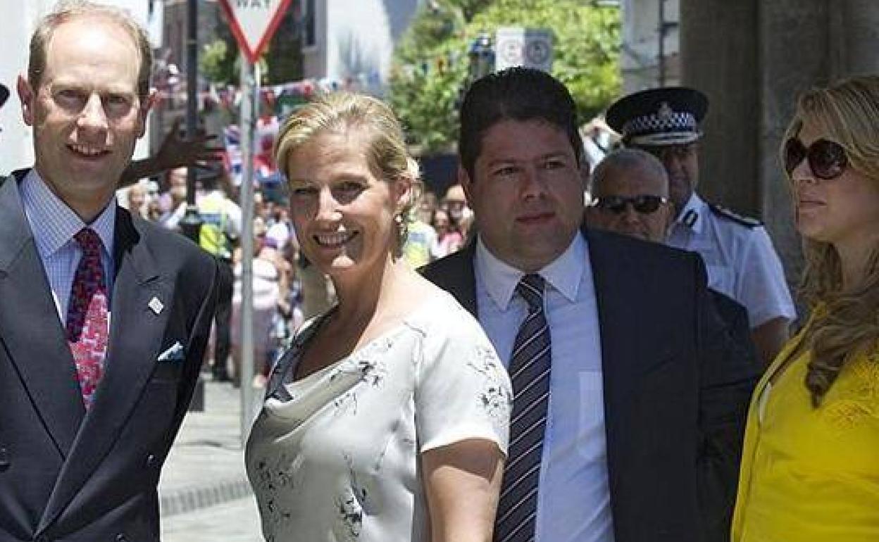 Prince Edward and his wife Sophie with Fabian and Justine Picardo in Gibraltar in 2012. 