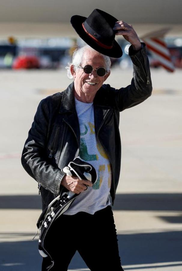Mick Jagger, Keith Richards and Ronnie Wood, after landing in Madrid on Thursday.
