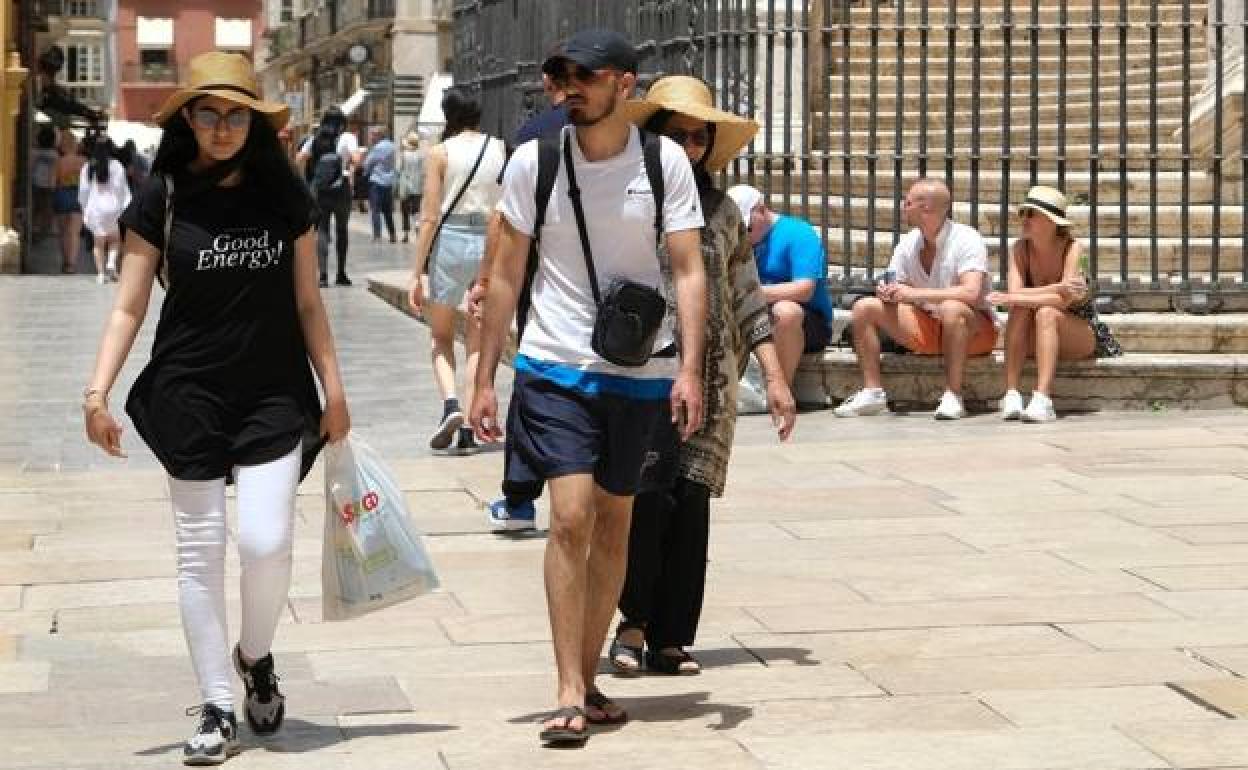 Tourists in Malaga city centre 