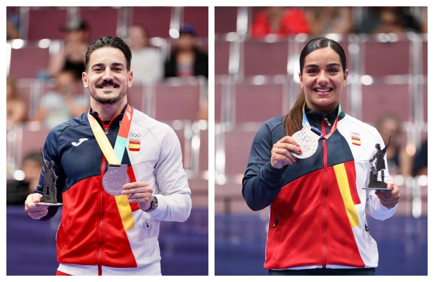 Damián Quintero and María Torres pose with their silver medals at the World Games. 