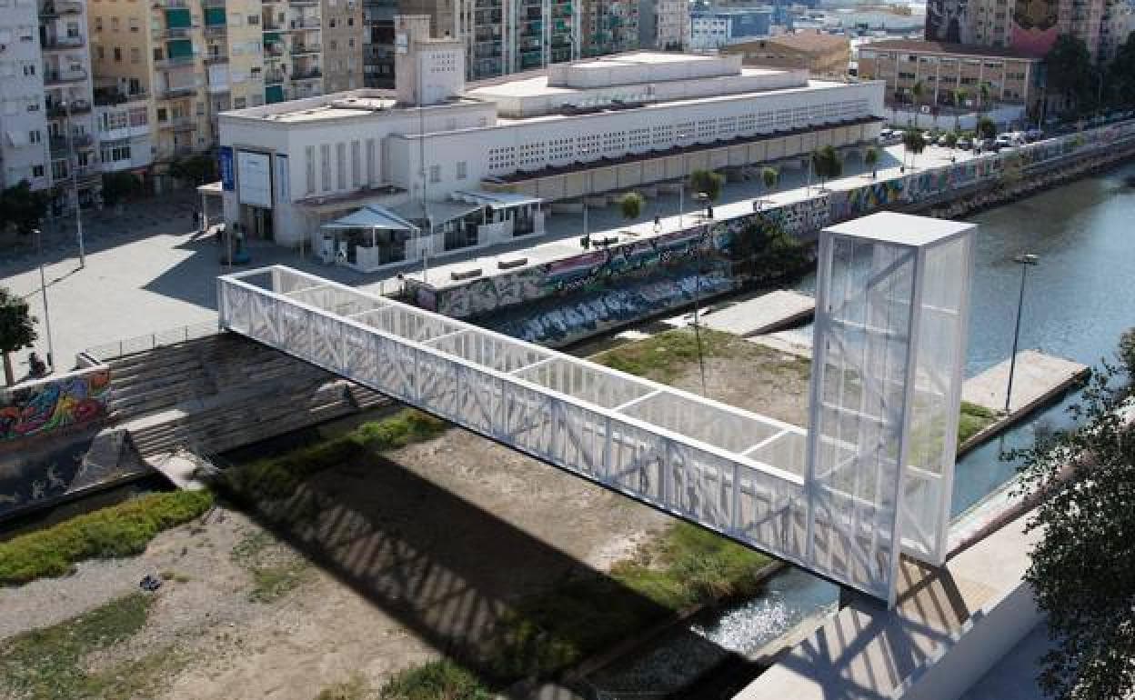 The planned footbridge, as it will look, across the Guadalmedina. 