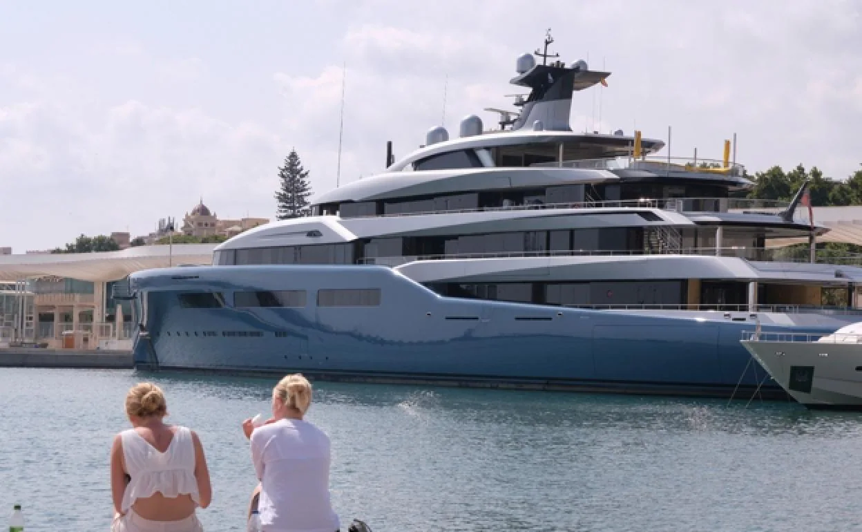 The luxury craft docked in Malaga Port.