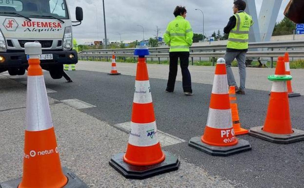 Road repair companies activate the cones just before starting work. 