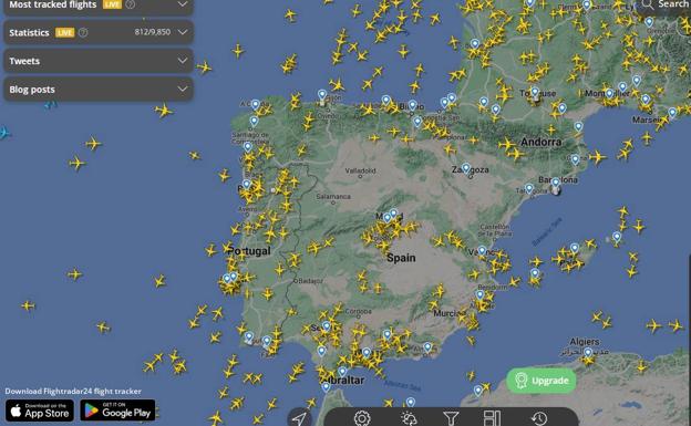 Map of air traffic in Spain when the airspace restriction was in place