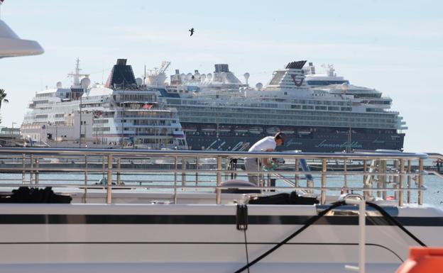 Two of the cruise ships that docked in Malaga Port on Friday.