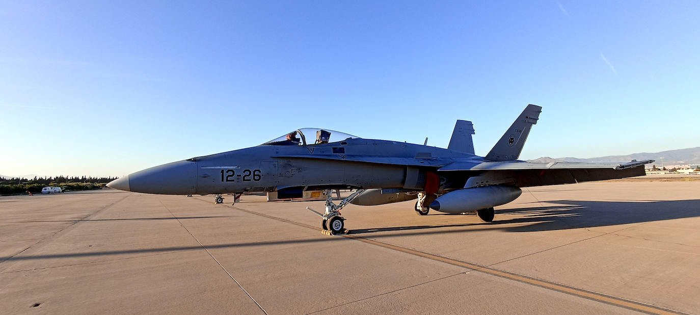 F-18 fighters fly over the surroundings of the airport and the Bay of Malaga 