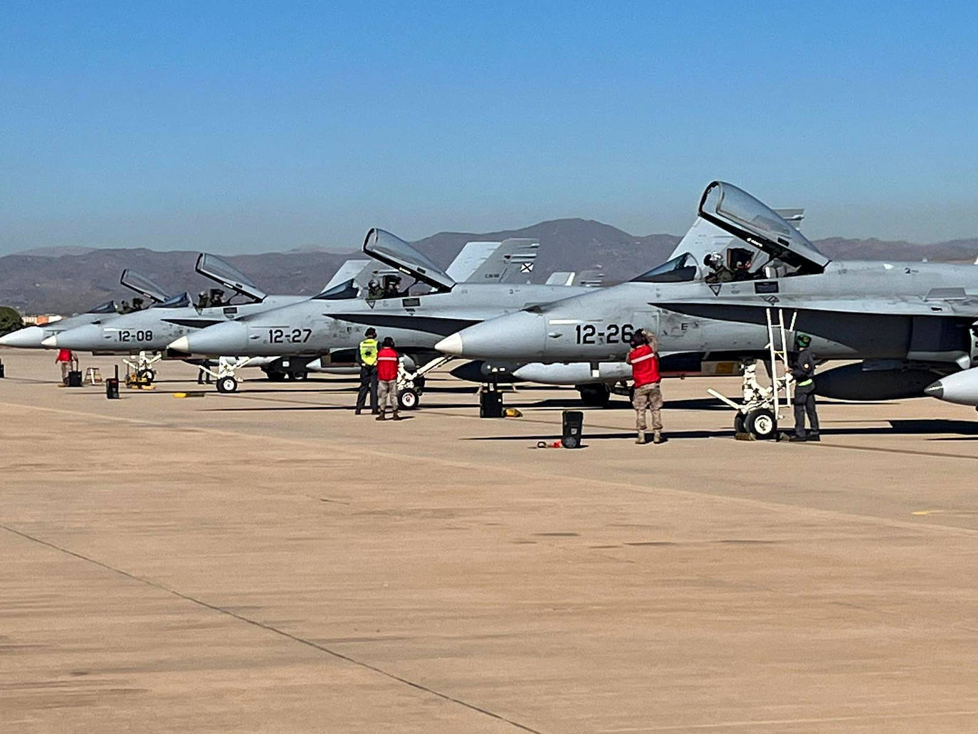 F-18 fighters fly over the surroundings of the airport and the Bay of Malaga 