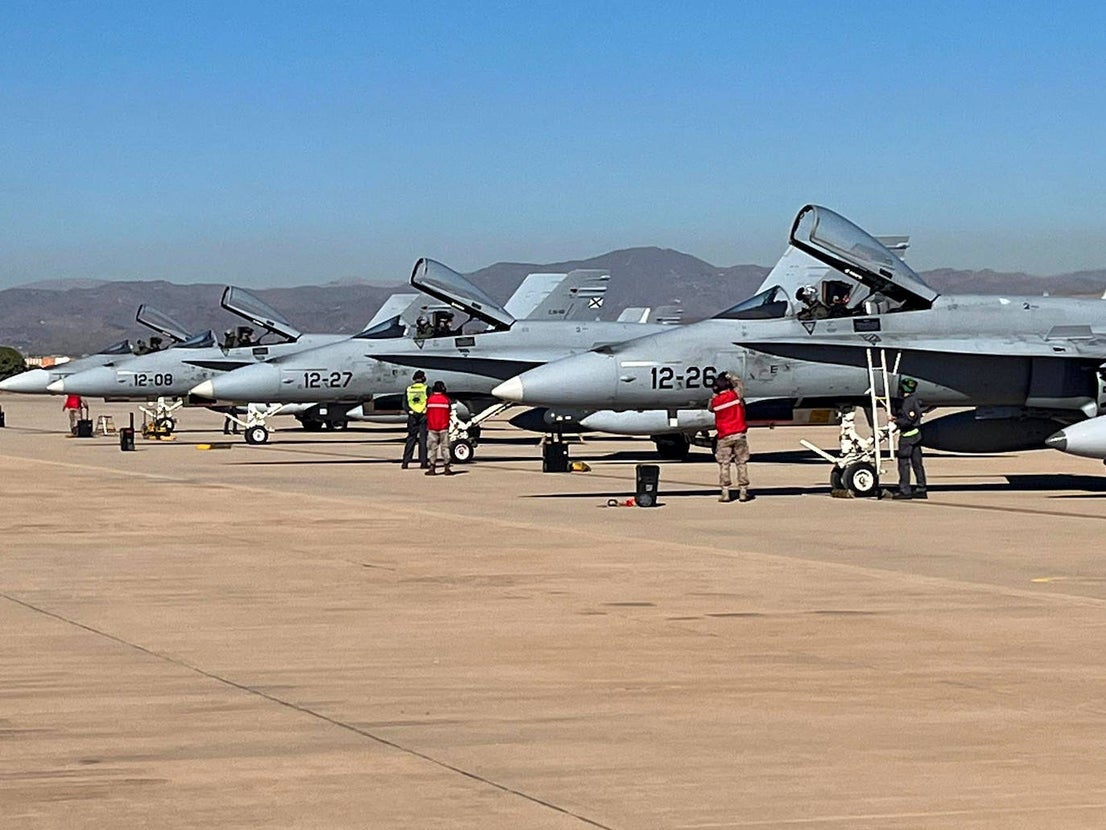 F-18 fighters fly over the surroundings of the airport and the Bay of Malaga 
