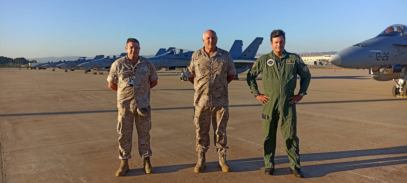 F-18 fighters fly over the surroundings of the airport and the Bay of Malaga 