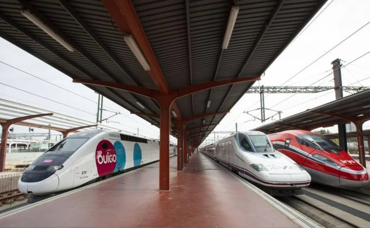 Ouigo, Renfe and Iryo trains at Madrid's Chamartín station. 