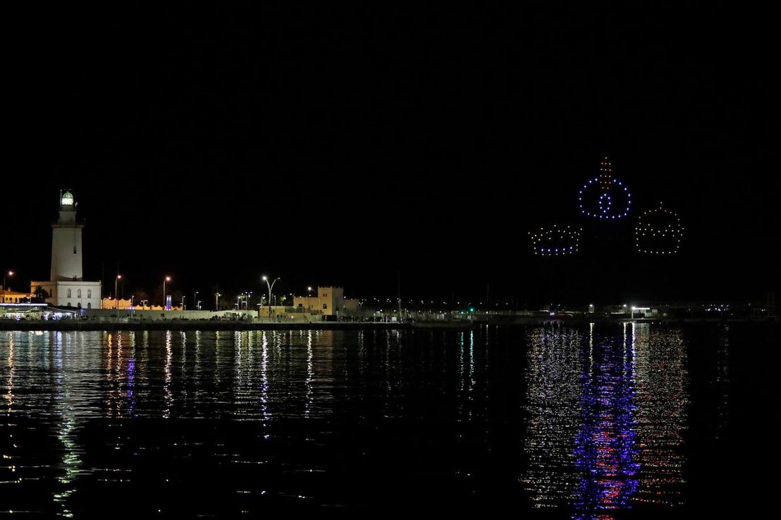 The drone Christmas show over the port of Malaga.