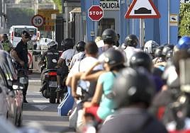 The queue to get across the border between Gibraltar and Spain.