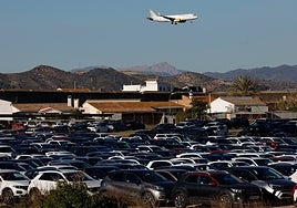 Rental cars, parked near Malaga Airport.