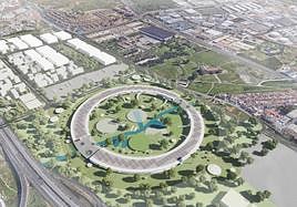 An artist's impression of the proposed Expo 2027 site on the outskirts of the city.