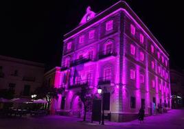 Almuñécar town hall lit up in purple for International Women's Day last year.