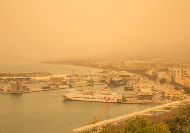 The Saharan dust haze over Malaga Port.