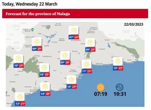 Forecast for Wednesday, 22 March.