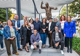 The flamboyant dancer with family and friends at the unveiling on Friday.