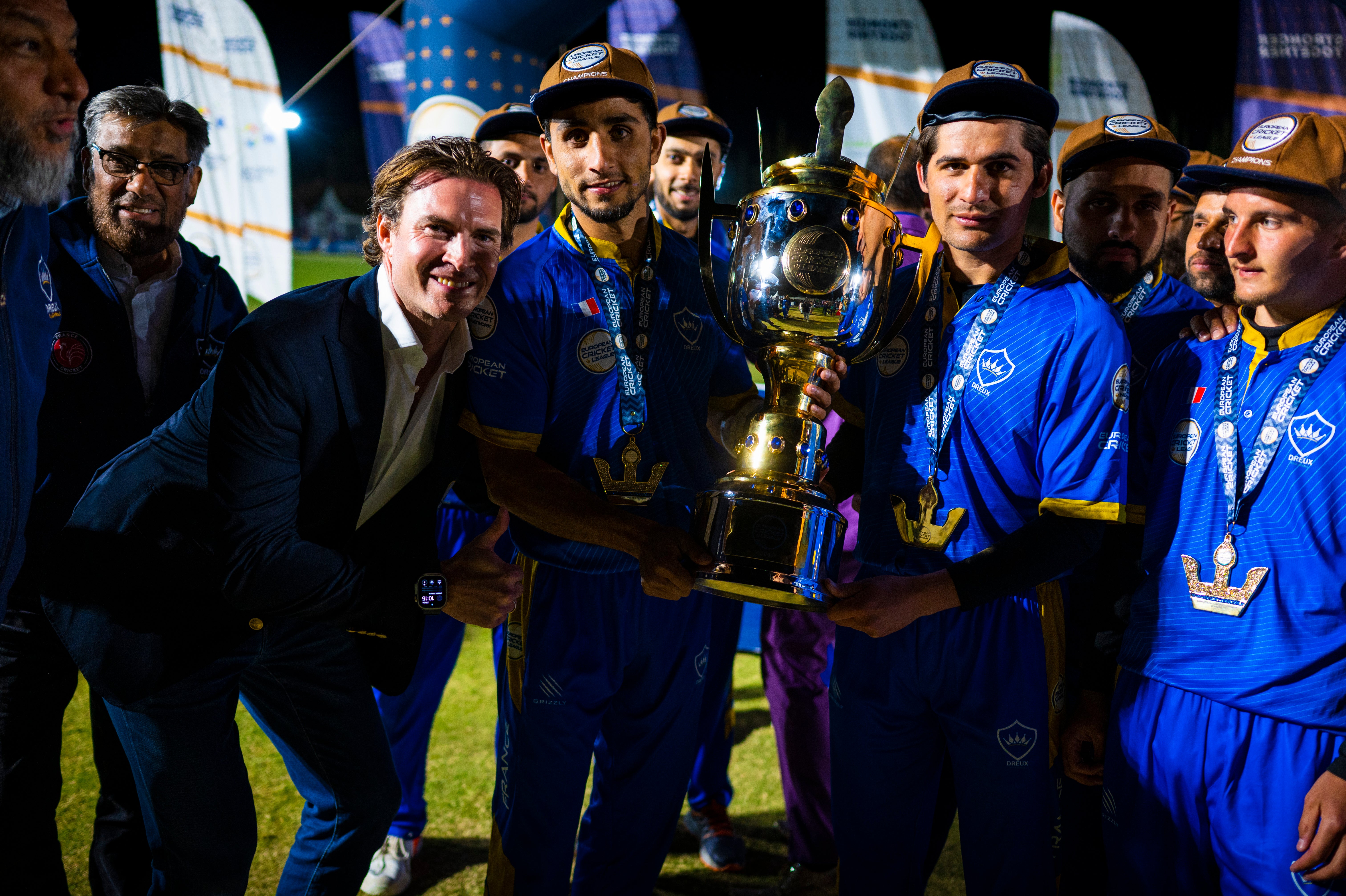 Dreux lift European Cricket League champions trophy, in pictures