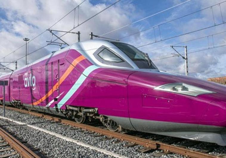 A distinctive Avlo train, Renfe's low-cost, high-speed brand.