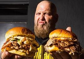 Gordo Master, with the burgers he created for Mckenzi's Pork.