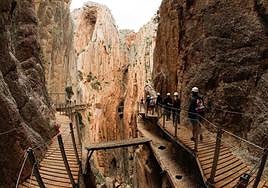 File image of the Caminito del Rey walkway, suspended high above the gorge floor.