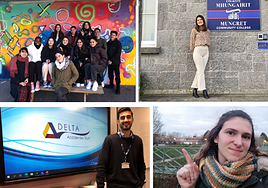 María Gómez and Cynthia Martín. Below, Alfonso Ruiz and Irene Gaeta. Four UMA graduates working as language assistants this academic year.