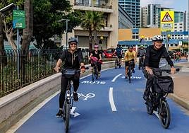 Cyclists enjoying the new two-way bike lane in Gibraltar.