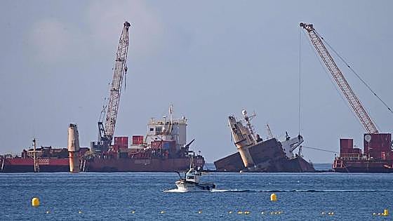 Gibraltar starts to remove the hull of the OS 35, the ship that sank in August last year