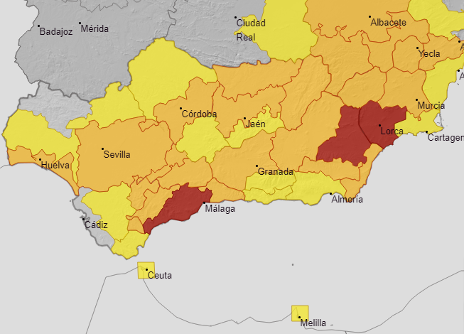 Weather alerts for Andalucía - Wednesday, 12 July