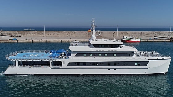 American business magnate Bill Gates' impressive support vessel to his main megayacht docks in Malaga