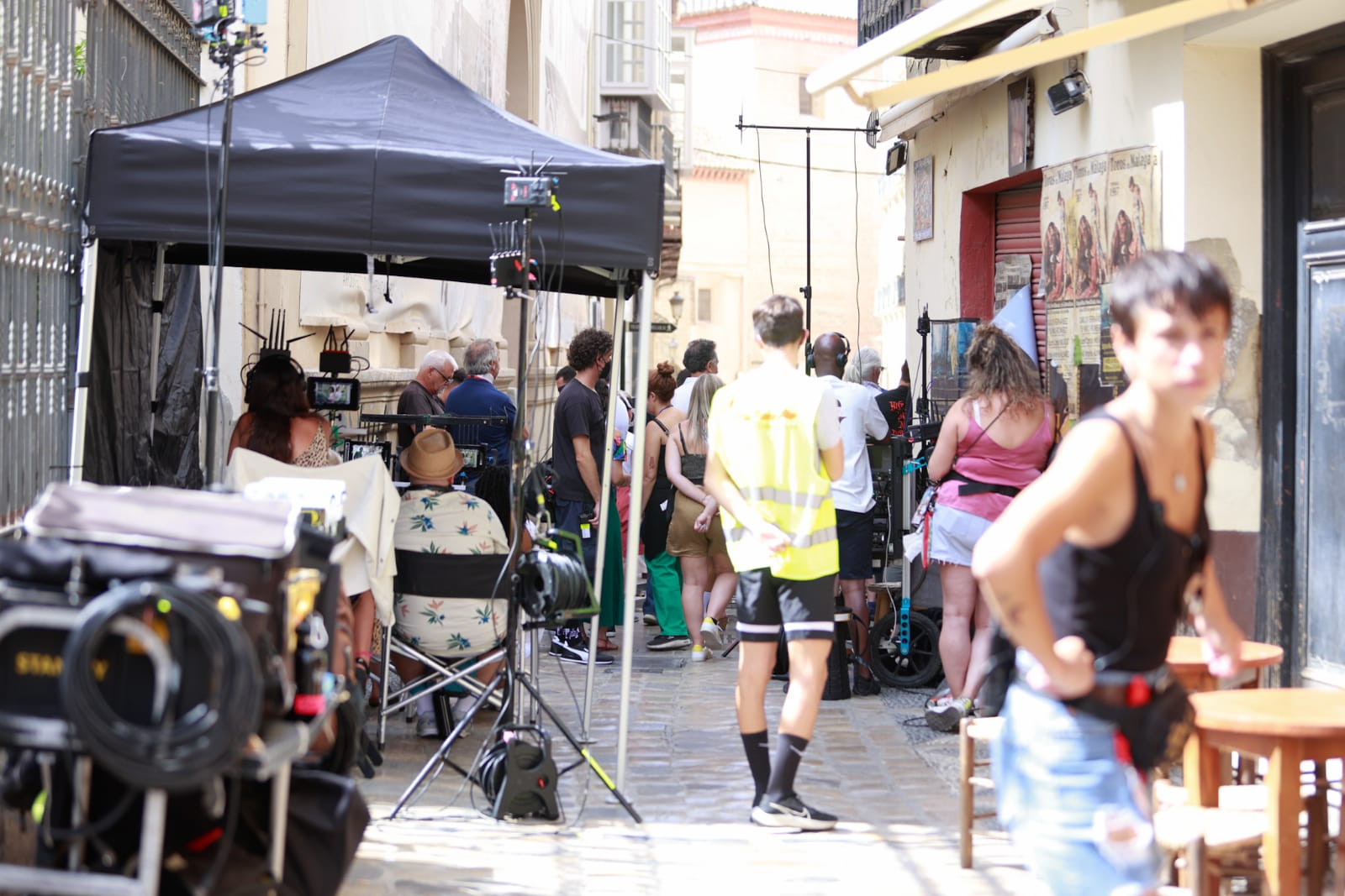 Technical crews fill the streets.